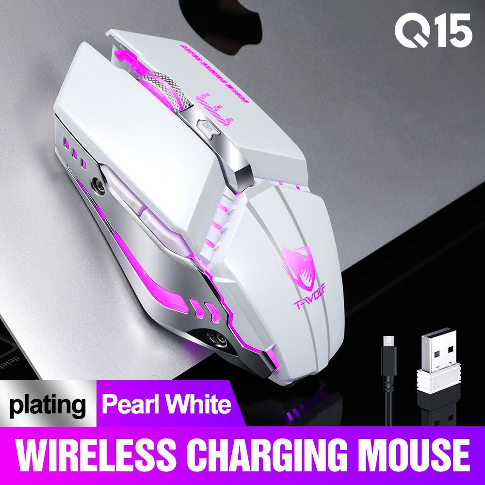 Q15 2.4GHz Wireless 1600DPI Mouse Silent Backlight Game Mice USB Receiver for PC Laptop Gamer Pearl White