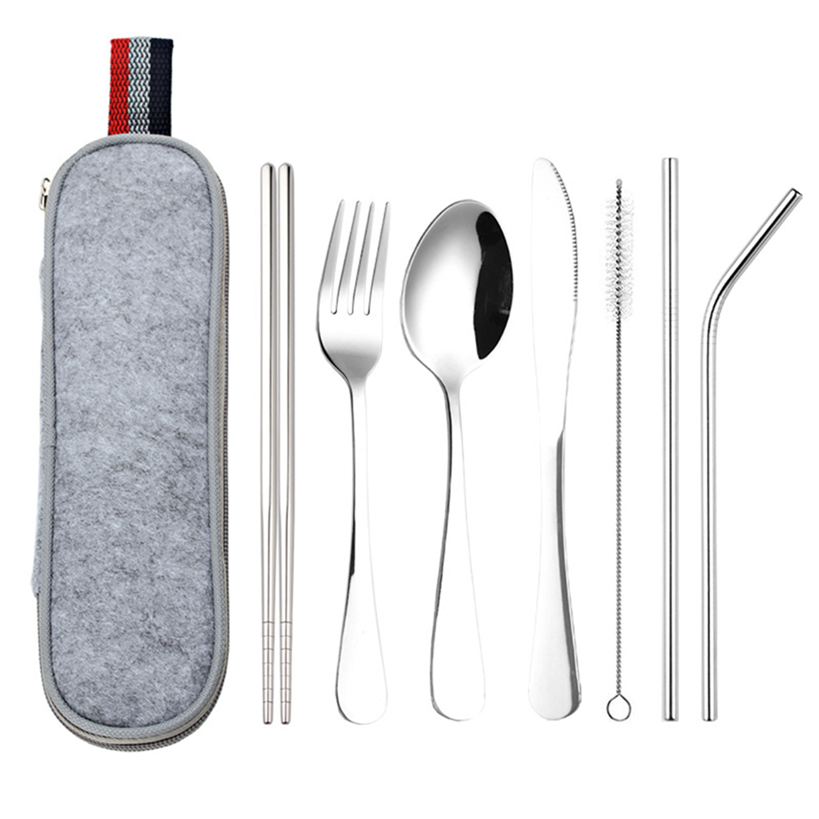 Travel Utensils With Case 8pcs Portable Stainless Steel Knife Fork Spoon Chopsticks Straws Set Reusable Travel Cutlery Set