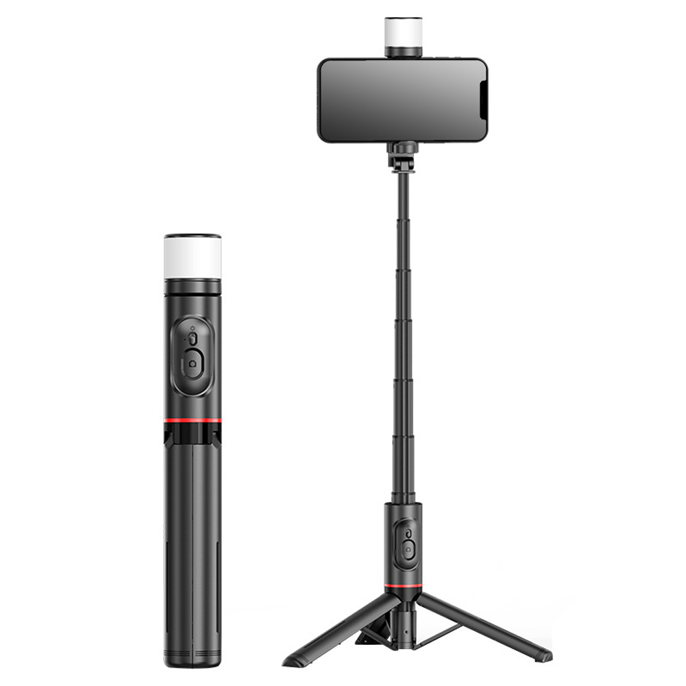 Portable Selfie Stick Tripod Stand Lightweight Handheld Mobile Phone Stand Extension Stabilizer Rod Accessories Sturdy Aluminium Alloy Rod Extendable Phone Tripod Q12S rotating fill light black
