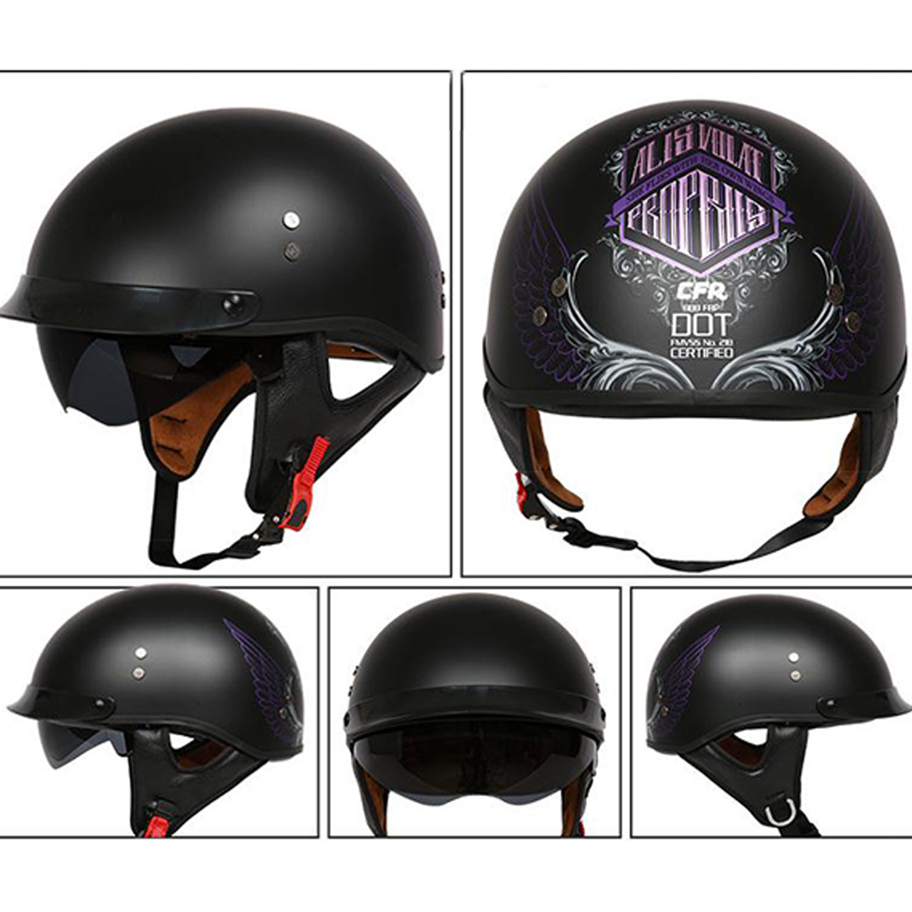 Retro Helemt Half Face Motorcylce Hat FRP Prince Helmet Asian Black Freedom Wing XXL