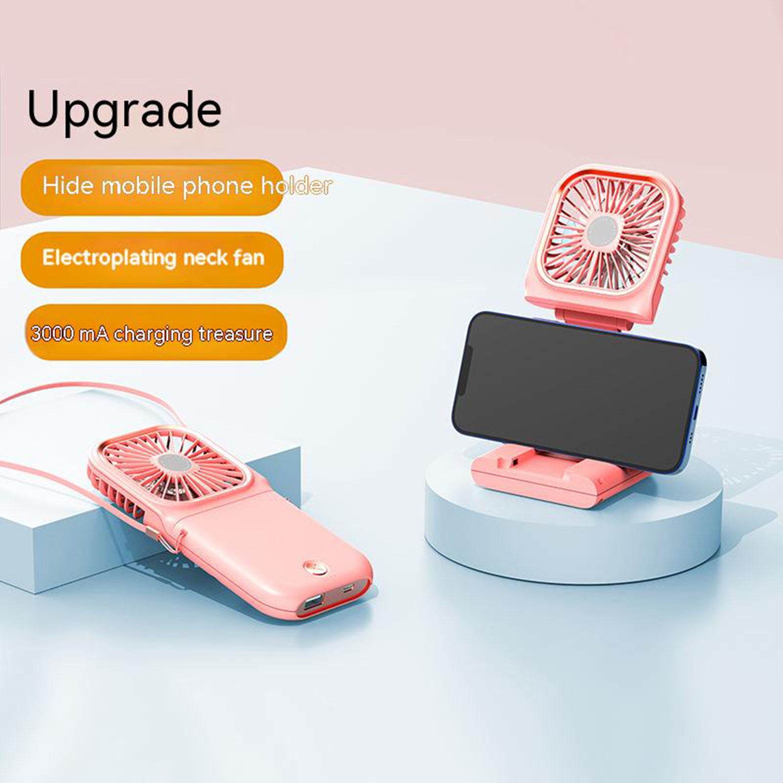 5v/1a Handheld Folding Mini Fan 3 Speeds 180 Degree Adjustable 3000mah Large Capacity Battery Hanging Neck Fan Power Bank