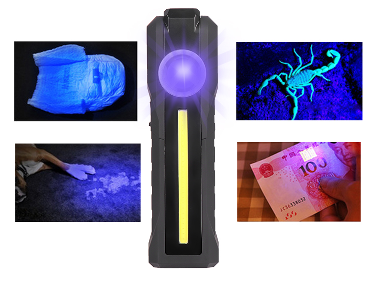 LED+COB Purple Light Torch USB Charging Strong Working Folding Lamp with Magnet Purple light