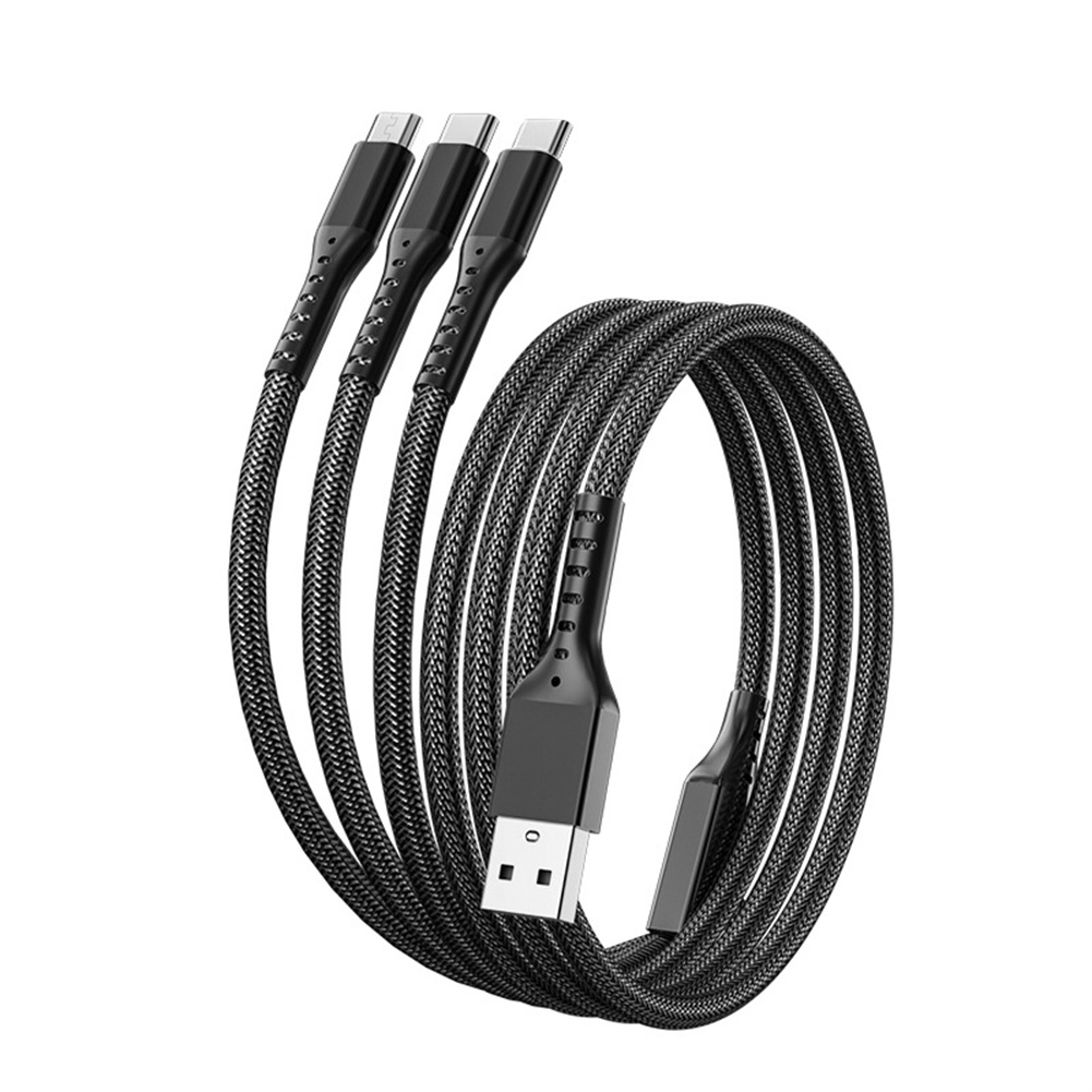 66w 5a 3 In 1 Usb Cable Super Fast Charging Data Cable Compatible For Android Iphone Type-c Devices black