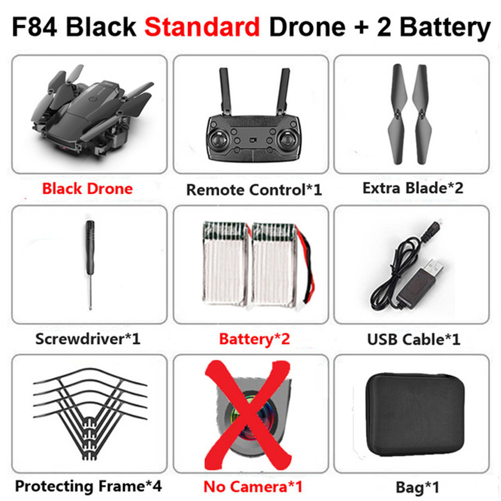 F84 Quadcopter Wireless RC Drone With 4K/5MP/0.3MP HD Camera WiFi FPV Helicopter Foldable Airplane For Children Gift Toy black_No camera 2B