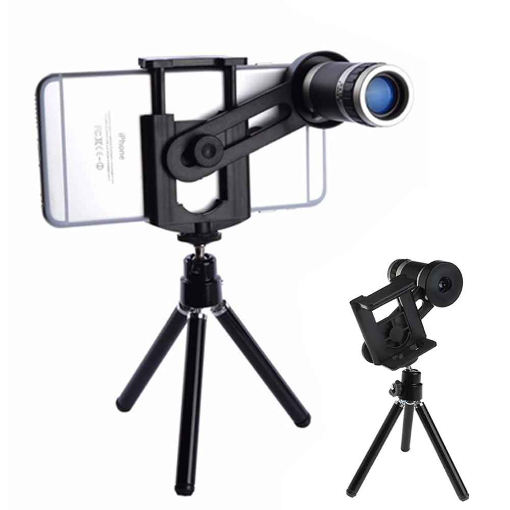 Vertical Universal Kit Phone Camera 8X Lens Zoom Telephoto Lenses Telescope with Clip Mobile Tripod Phone Holder black