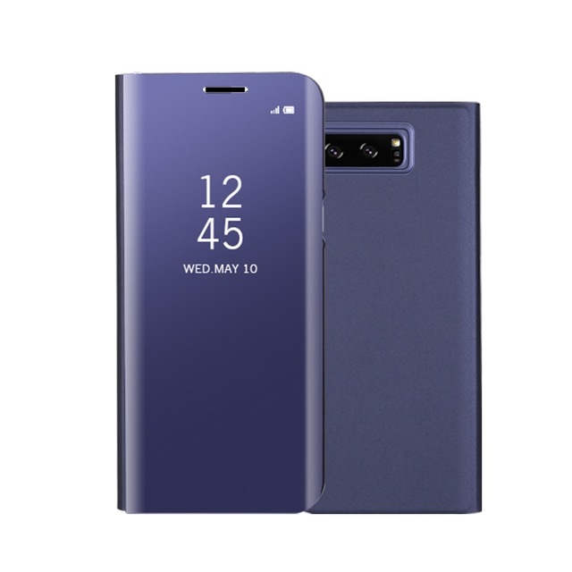 Fashion Shockproof  Ultra Thin Electroplating PU Case Cover Mirror Free Flip Anti-scratch Protective Case for Samsung Galaxy Note 8 Purple blue
