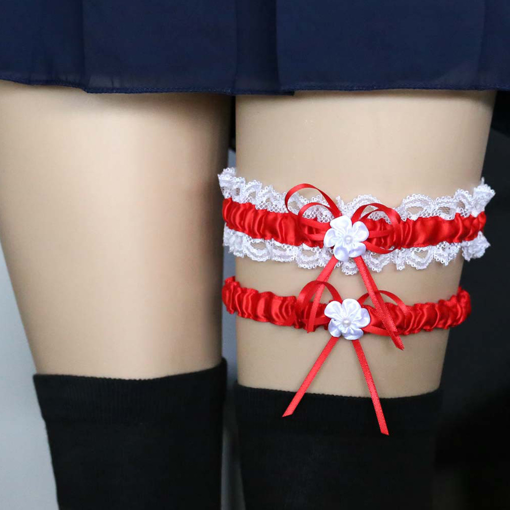 Women Girls Lace Bridal Lingerie Bowknot Wedding Party Cosplay Leg Garter Belt Suspender red