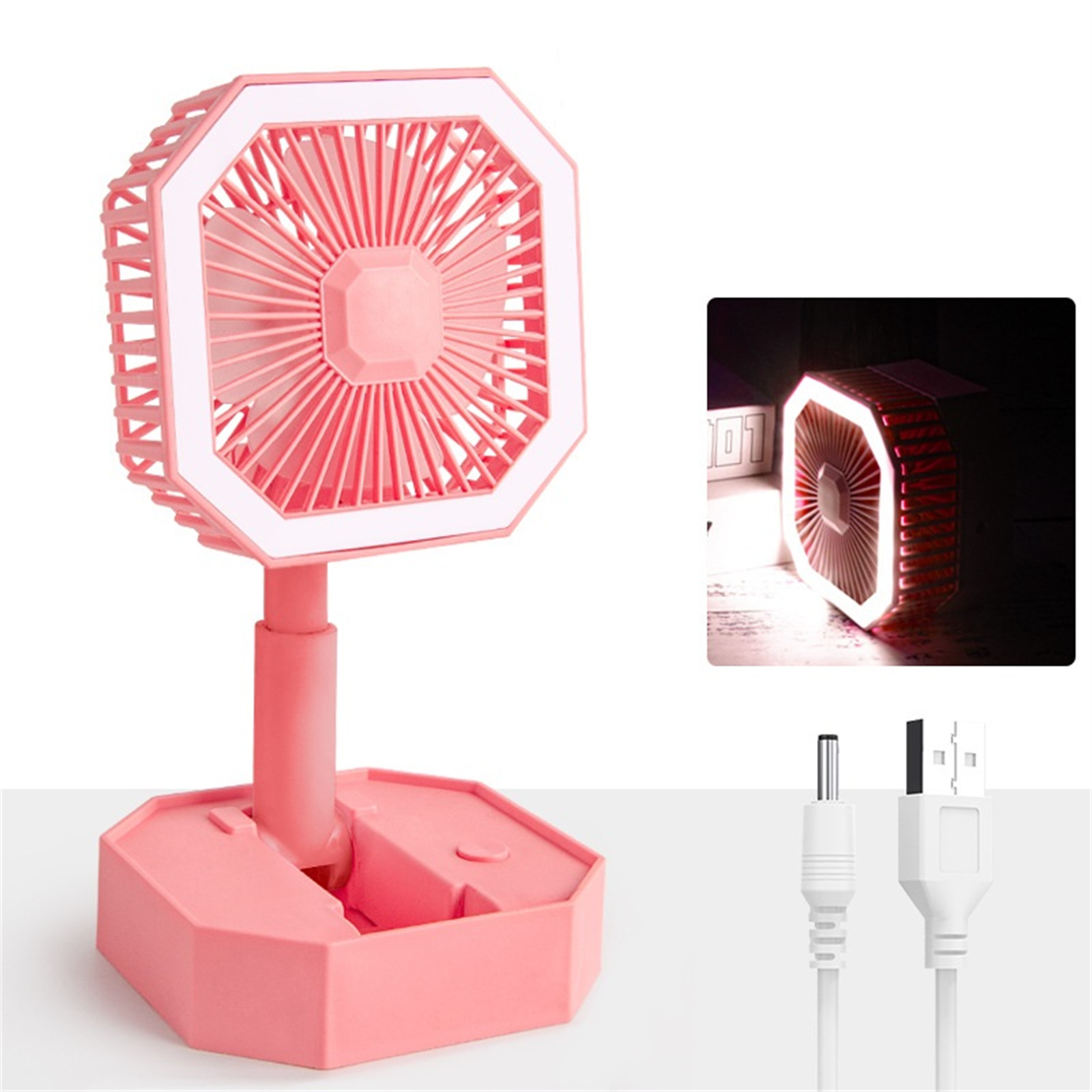 2-in-1 Mini Cooling Fan with Led Light Portable Foldable Usb Rechargeable