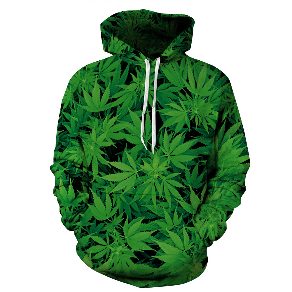 3D Green Leave Printing Hooded Sweatshirts for Lovers green_L