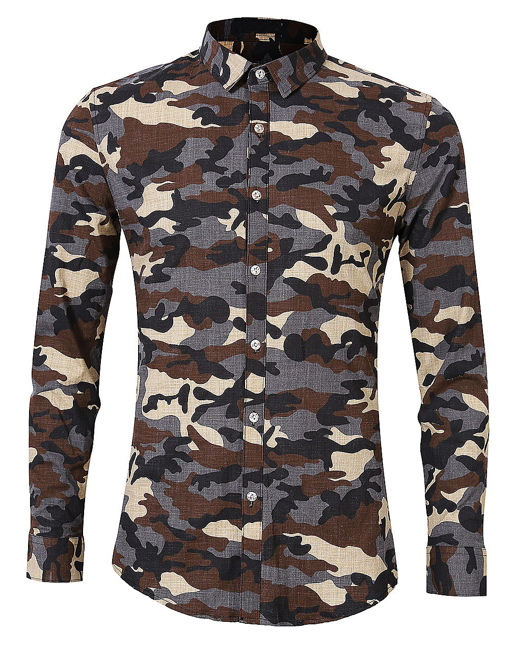 US Yong Horse Men's Fashion Print Long Sleeve Camouflage Shirt