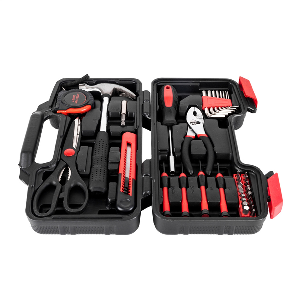 US 39-piece Tool Kit Household Home Repair Basic Maintenance Tool Sets Red