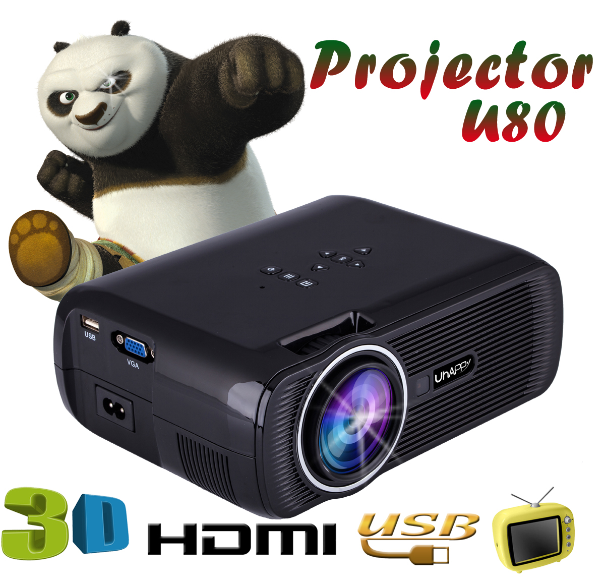 U80 PRO Mini Movie Projector LCD 1500 Lumen Video Home Theater Entertainment Compatible with