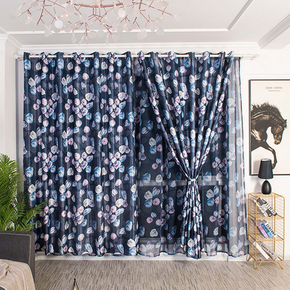 Modern Printing Shading Curtains for Living Room Bedroom Kitchen Window Decor Navy blue lantern with white silk shading curtains_1m wide x 2.5m high