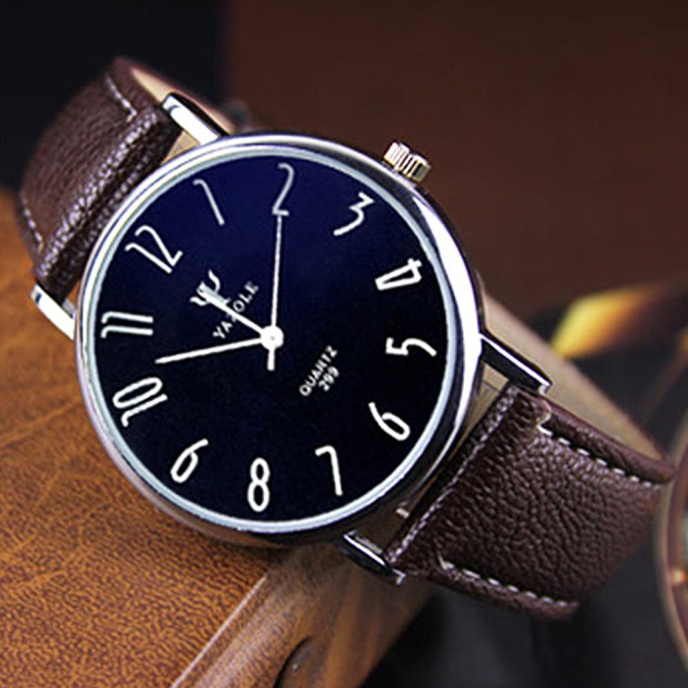 Unisex Casual Business Style Leather Strap Waterproof Classic Watch Small brown dial black belt