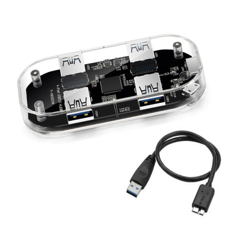 Transparent USB HUB 4-Port Splitter USB3.0 Adapter Supports External Micro USB Power for Desktop Laptop Transparent