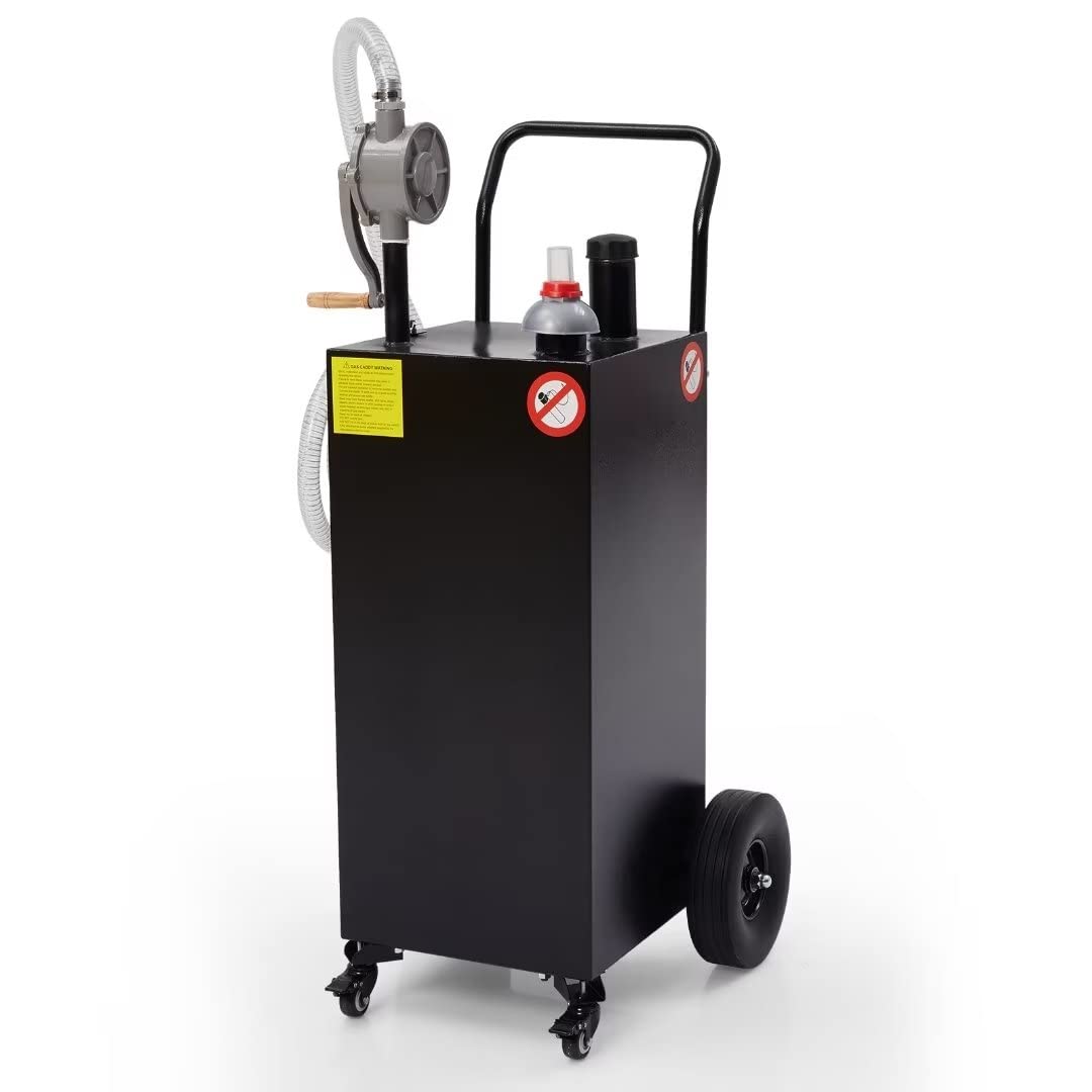 US GARVEE 35 Gallon Gas Caddy Pump Portable Fuel Storage Tank with 2 Wheels for Car Black