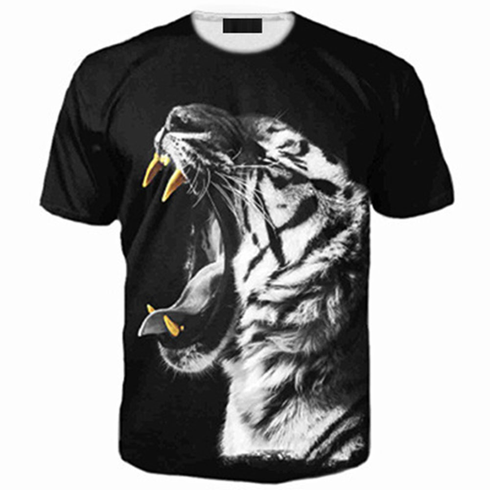 Wholesale Men Summer 3D Cool Tiger Mouth Printing Short Sleeve T