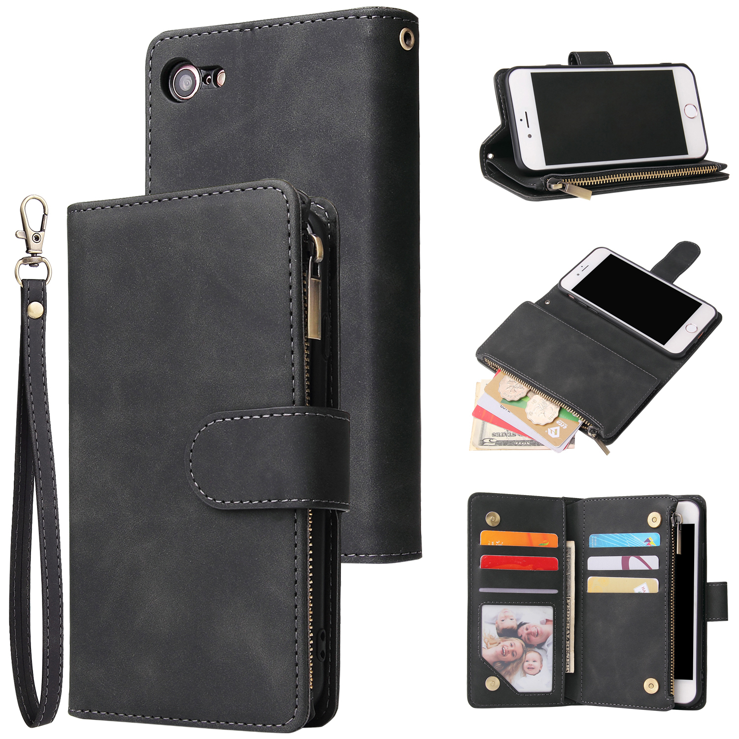 For iPhone 6 / 6S iPhone 6 plus / 6S plus iPhone 7 / 8 iPhone 7 plus / 8 plus Smart Phone Cover Coin Pocket with Cards Bracket Zipper Phone PU Leather Case Phone Cover iPhone 7 / 8