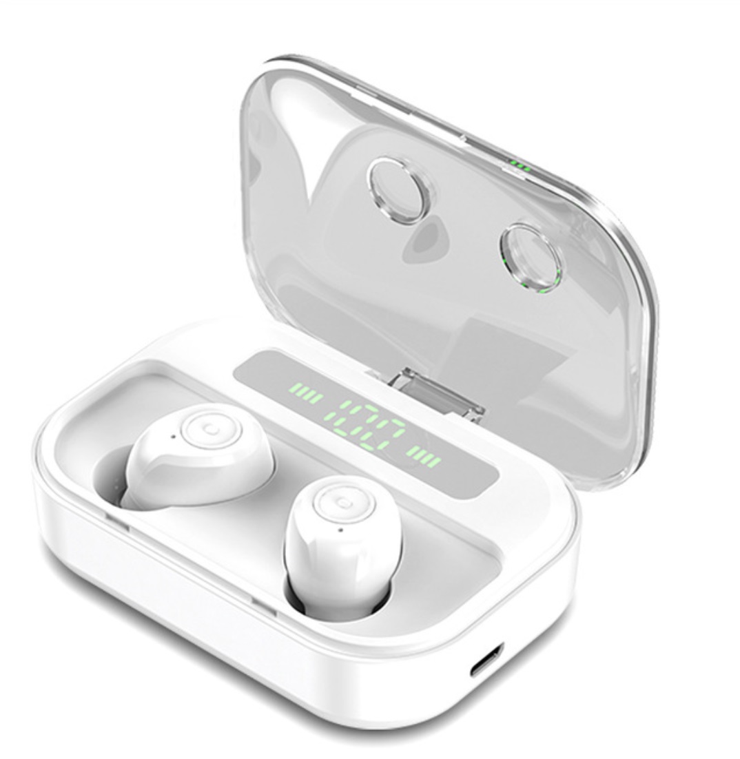TWS Wireless Earphone LED Power Display Bluetooth 5.0 Noise Cancel Sport Headset Earbuds white