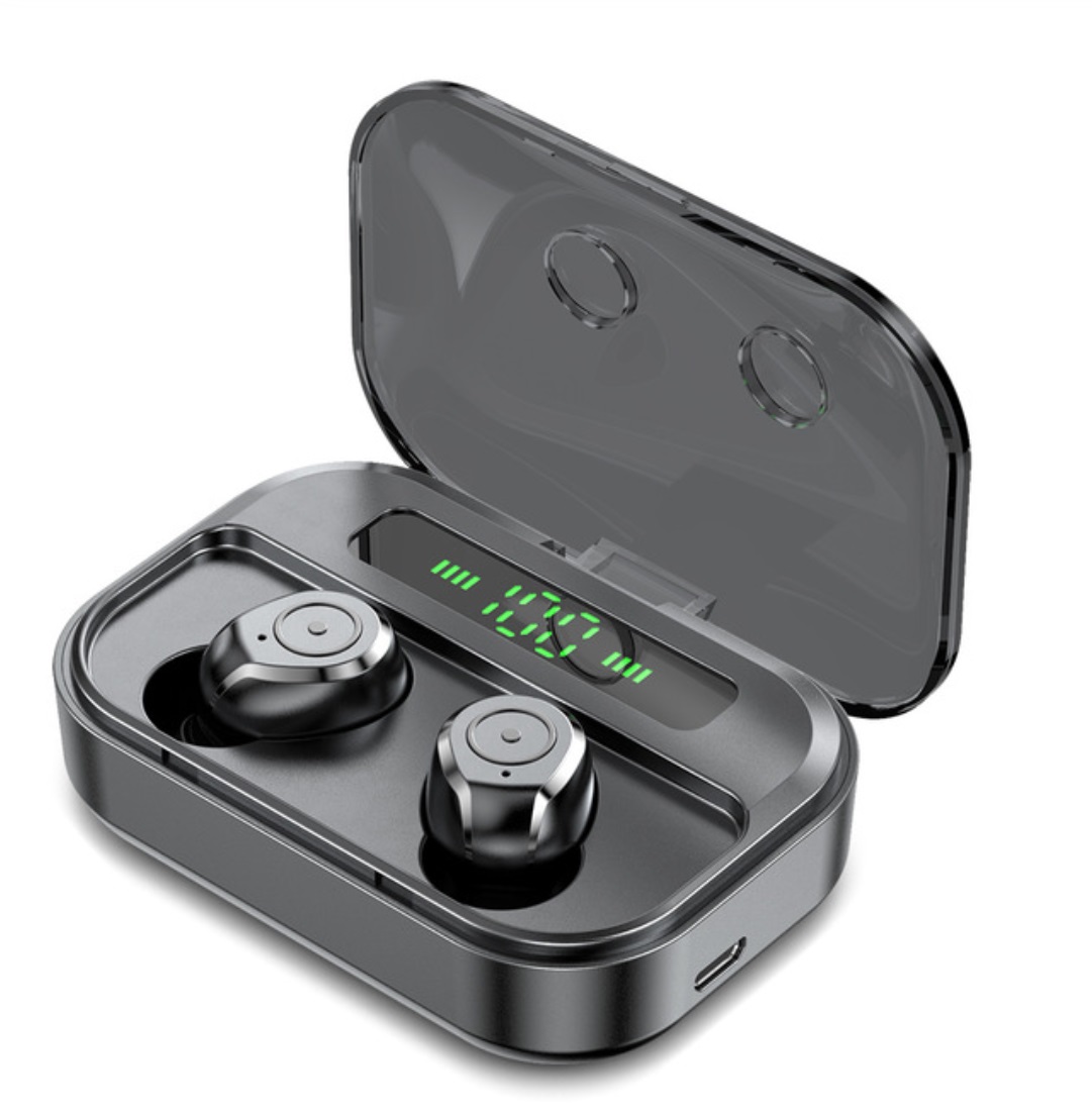 TWS Wireless Earphone LED Power Display Bluetooth 5.0 Noise Cancel Sport Headset Earbuds black