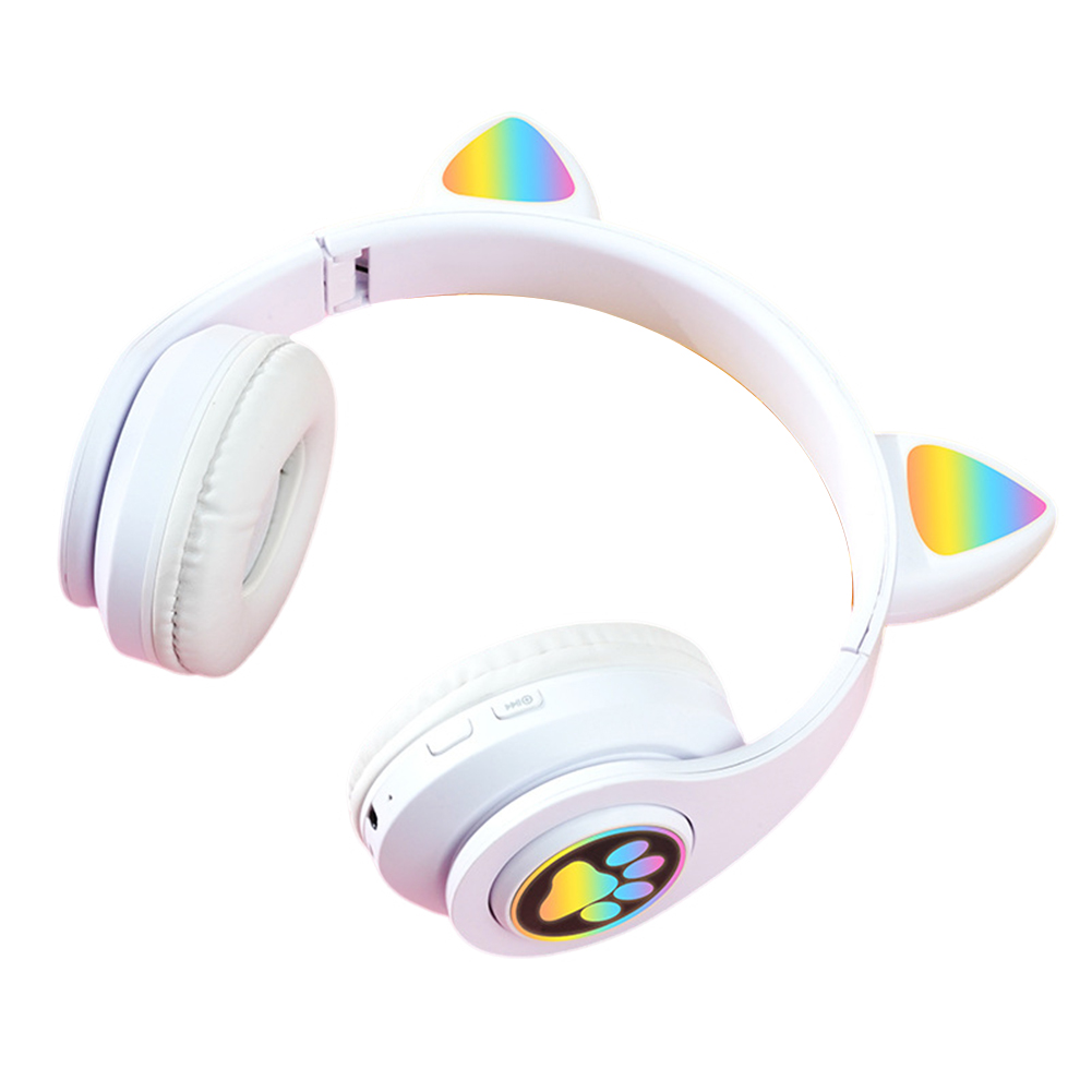 B39M Cat Ears Noise Canceling Headset Stereo Lighting Headphones Wireless Headphones For Smart Phones Computer Laptop cat paw white