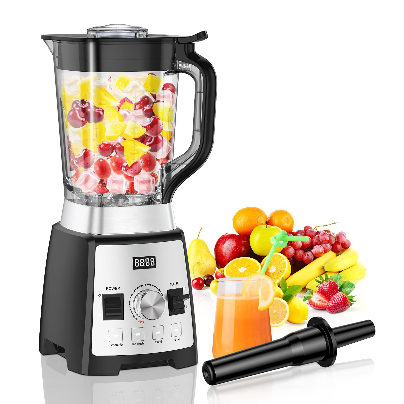 [US Direct] 1500W High Speed Smoothie Blender, Kitchen Countertop Blender with 4 Presets for Fruit, Ice Crushing, Shakes