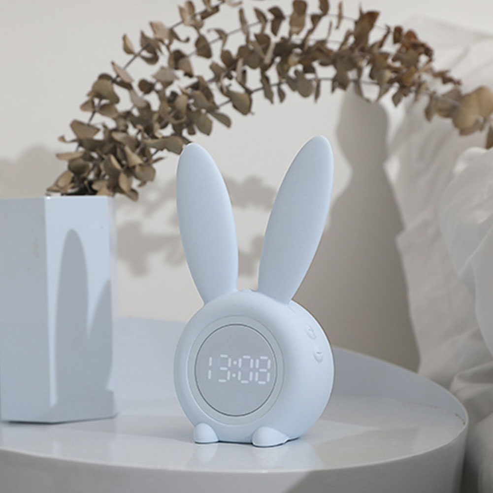 Thermometer Temperature Display Rechargeable Night Light Digital Snoozing Multifunctional Alarm Clock Rabbit Shaped blue_1W