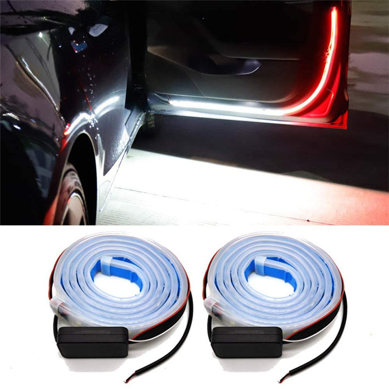 2PCS Car Door Decoration Light Strips Car Styling Strobe Flashing Light Safety 12V LED Opening Warning LED Lamp Strip Waterproof; White+red light