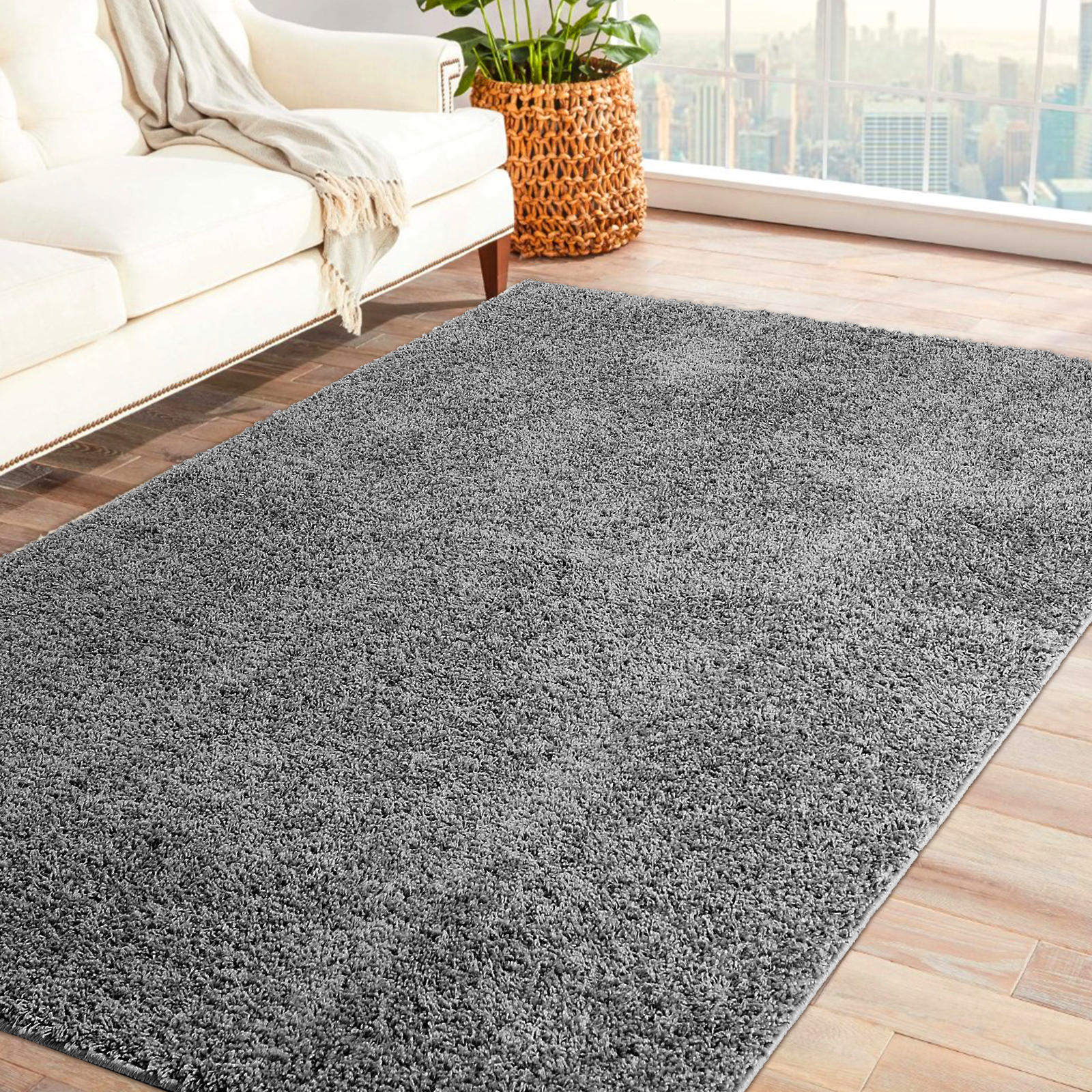 US GARVEE 9 x 12 Solid Shag Area Rug Large Living Room Area Rug Modern Shaggy Area Rug Indoor Non Slip Carpet Non-Shedding Shag Area Rug Fluffy Plush Area Rug for Bedroom Nursery, 9' x 12', Dark Grey