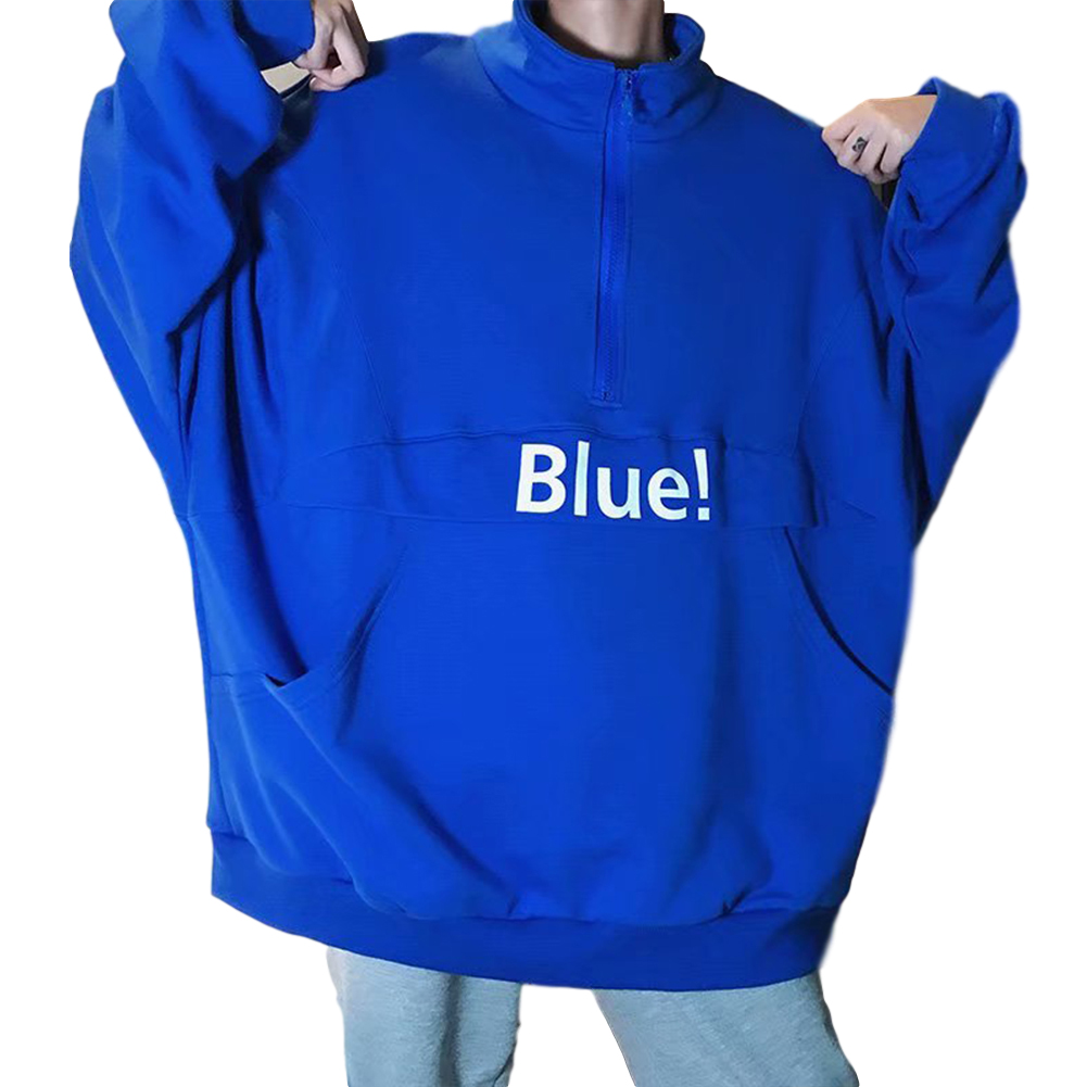 Men's Hoodie Autumn and Winter Loose Pullover Letter Printing Jacket Blue _XXL