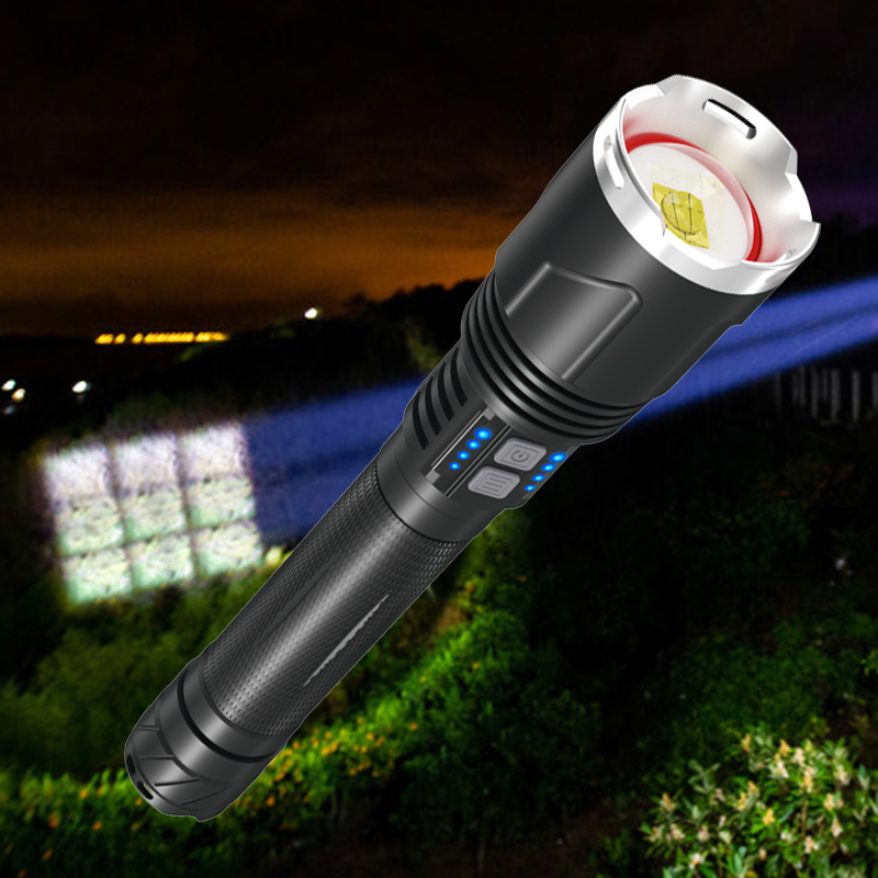 P99 LED Flashlight Zoom Torch with USB Charging Outdoor Camping Lamp black_Model: X914