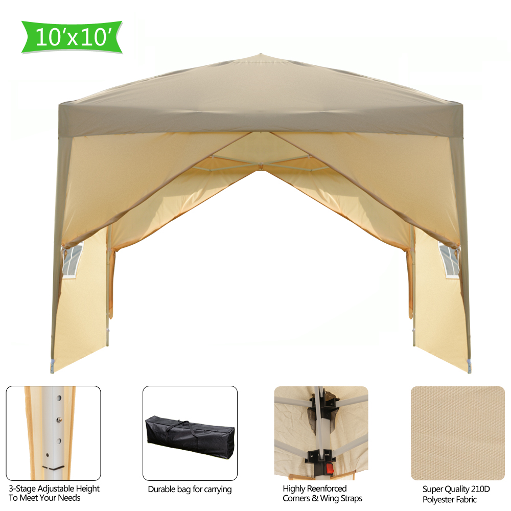 US 4-sided Right-angle Folding Tent with 2 Doors 2 Windows Waterproof Khaki