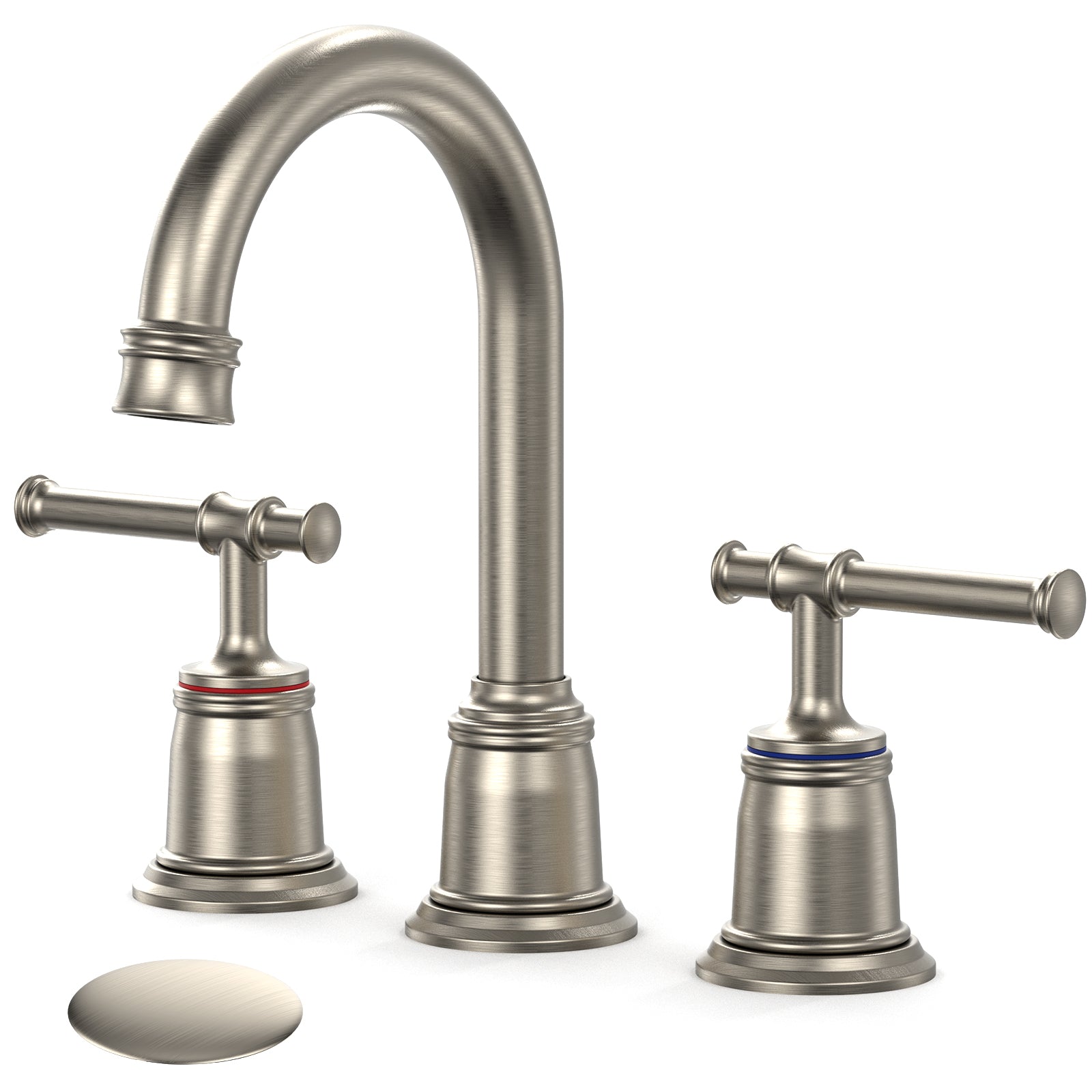 US GARVEE 2Pcs Brushed Classical Bathroom Faucets for Sink 3 Holes 8 Inch
