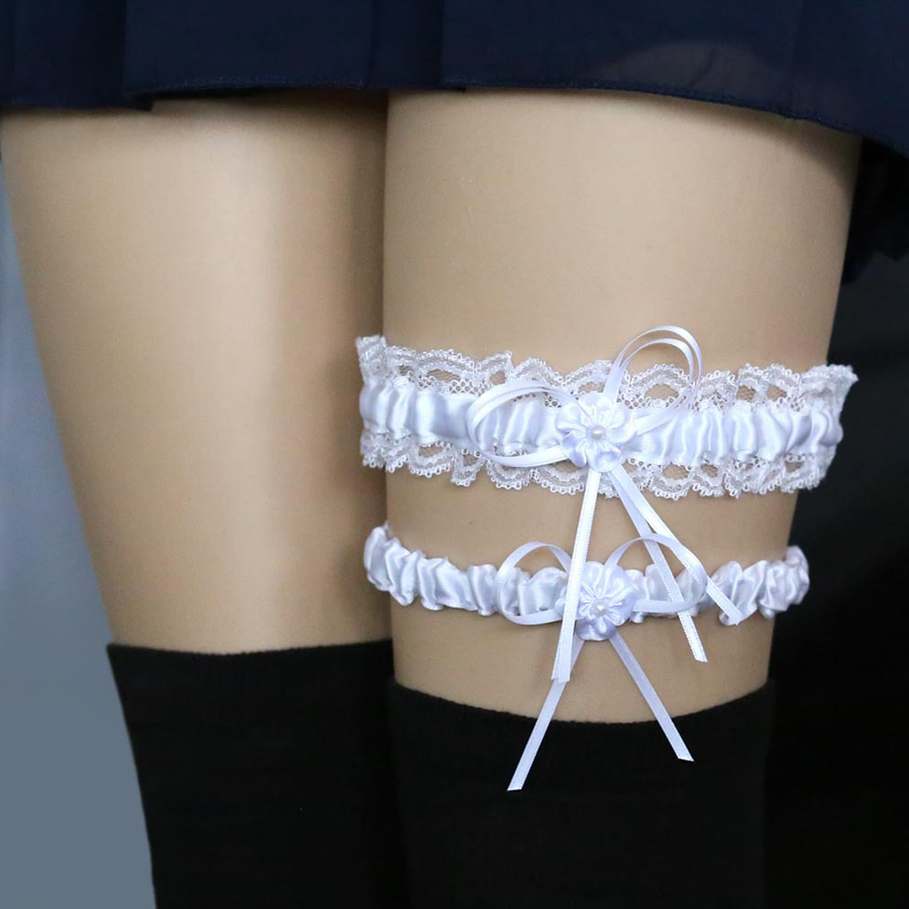 Women Girls Lace Bridal Lingerie Bowknot Wedding Party Cosplay Leg Garter Belt Suspender white