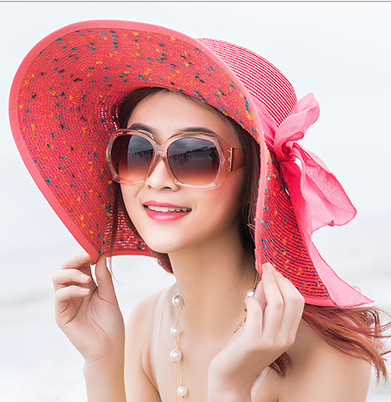 Women Summer Simple Bowknot Large Brim Foldable Sunscreen Outdoor Breathable Cap