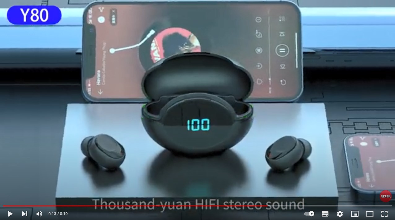Y80 Bluetooth-compatible Wireless Headset Waterproof Sports Earbuds Tws Gaming Headphones Black