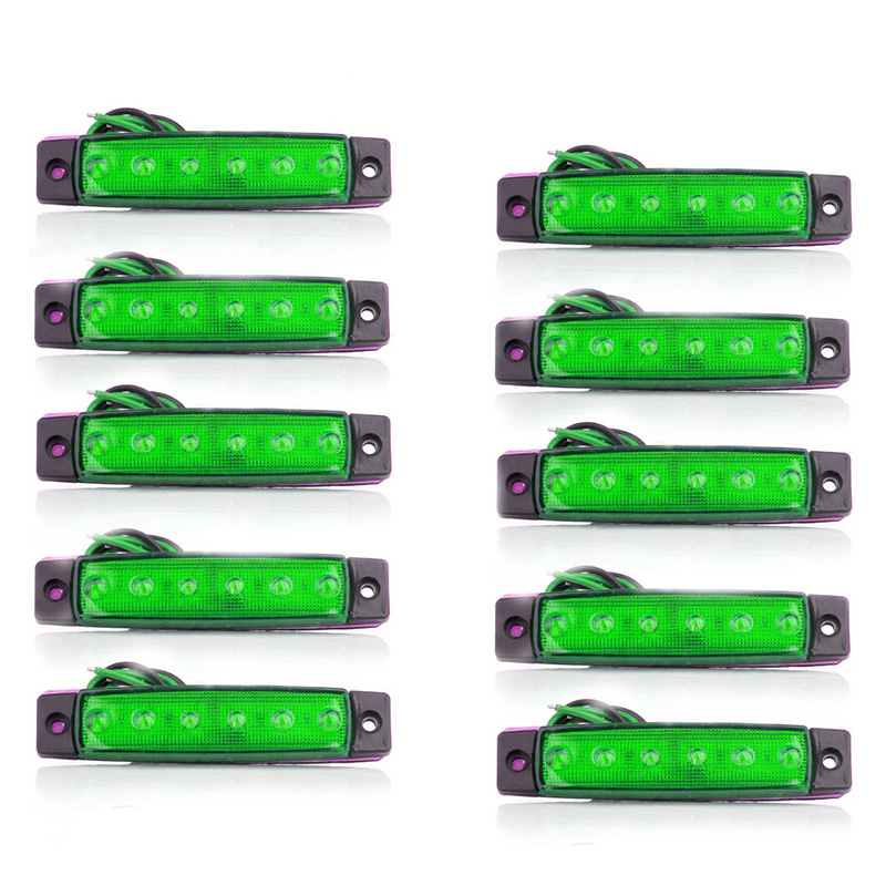[Indonesia Direct] 10 PCS 6LED/pc AUTO Signal Indicator Side Marker Lamp Rear Lights Clearance Tail Lights for Bus Truck Van Caravan RV Lorry 24V green