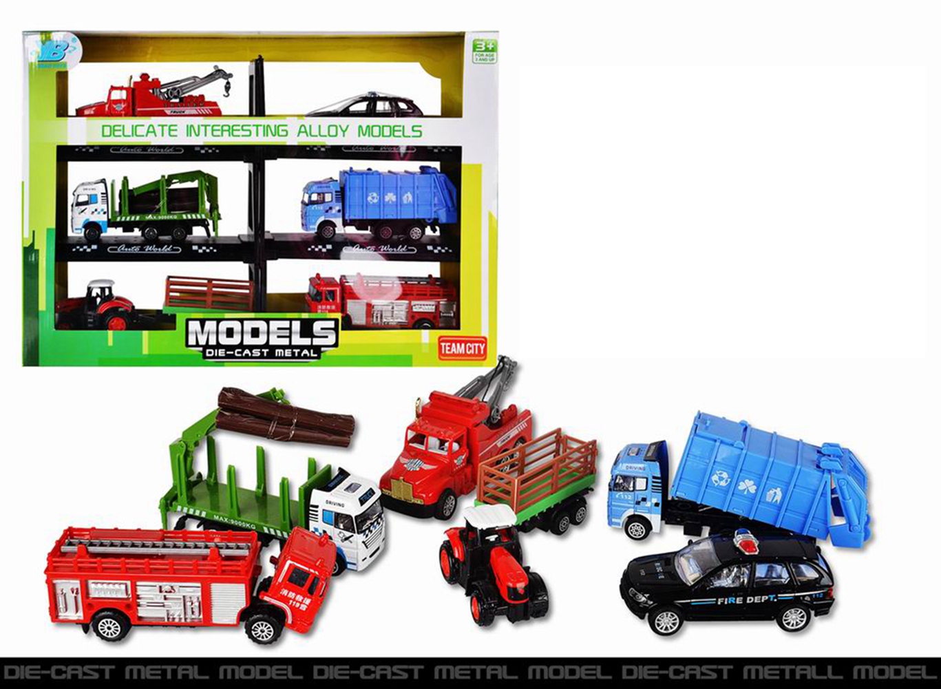 [US Direct] 6PCS Diecast Metal Car Models Play Set City Trucks Vehicle Playset