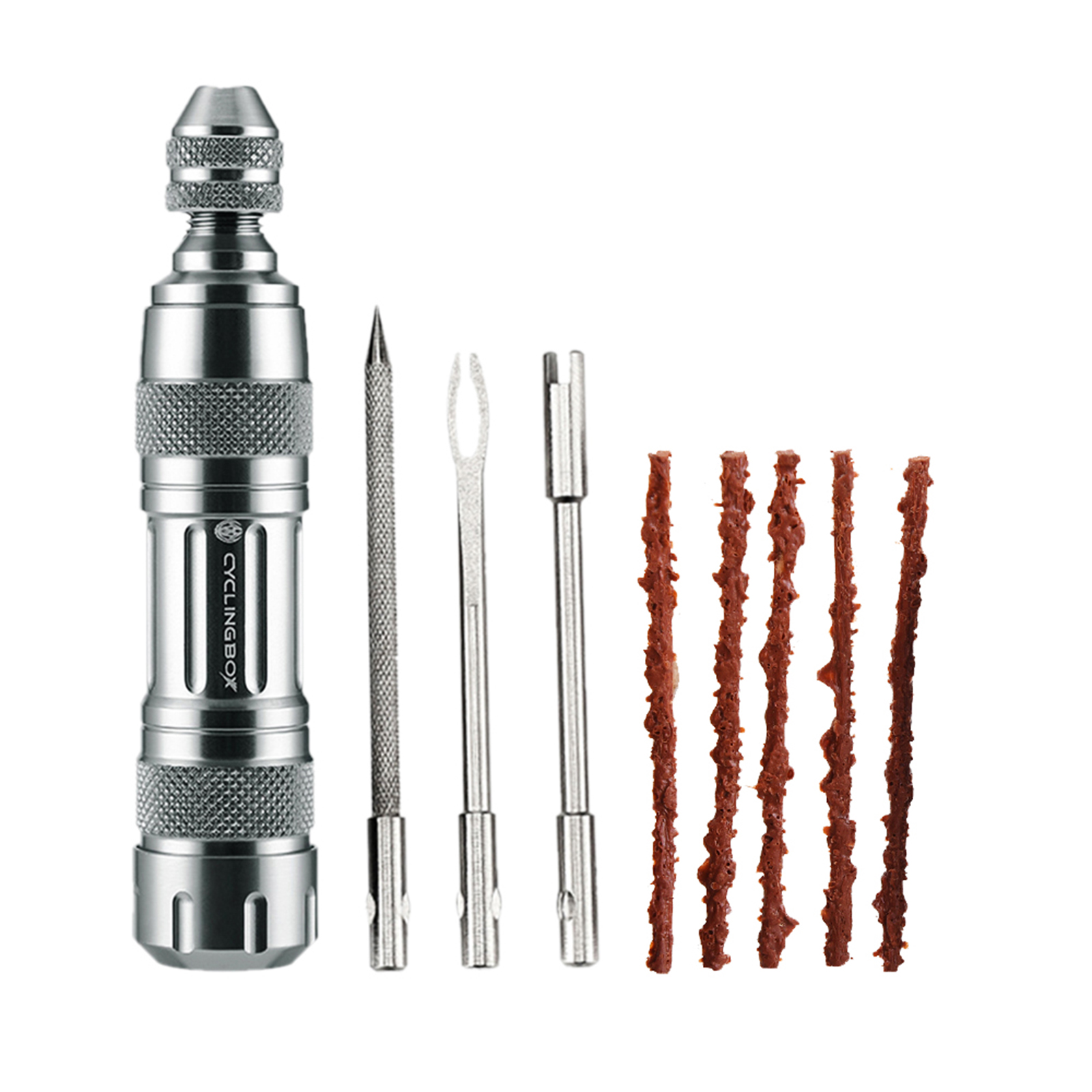 Bike Tubeless Tire Puncture Kit Scooter Motorcycle Bicycle Tyre Repair Tool Portable Outdoor Accessories titanium color