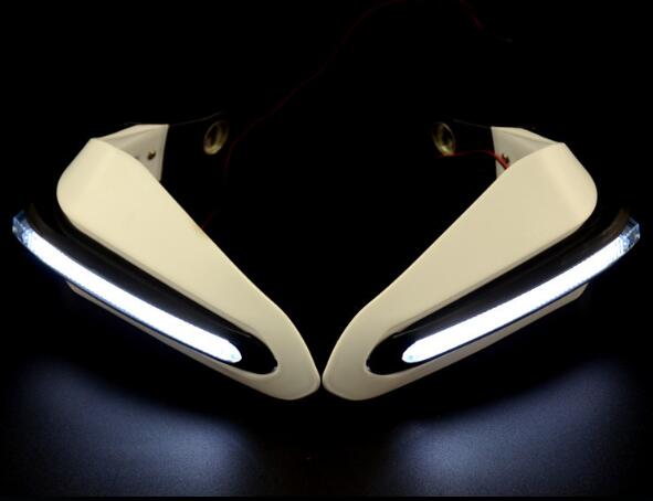 2PCS Motorcycle Handguards Modified Handle Windshield 1.5cm Handlebars LED Light Wind Shield white