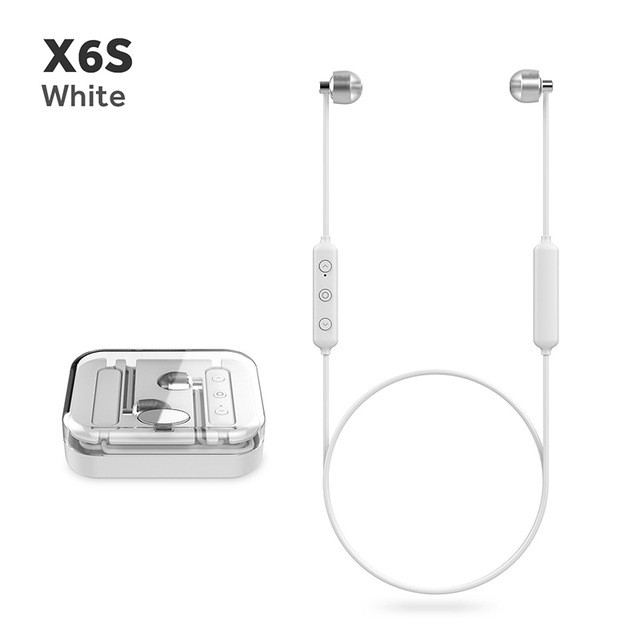 Magnetic Bluetooth 5.0 Sports Headset Mini Wireless Earphones X6S HIFI Stereo Sound Rich Bass Headset with Charging Box white