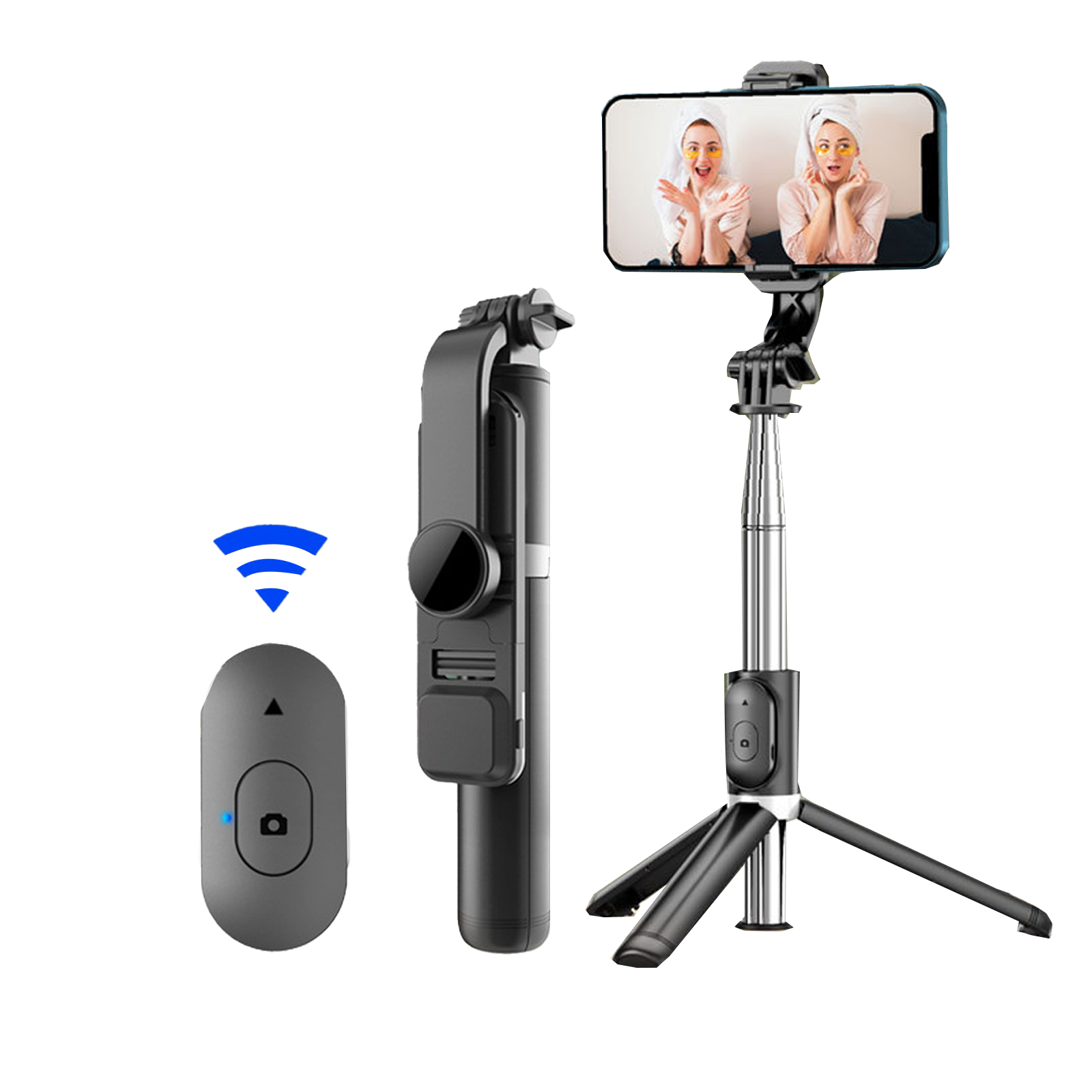 Q02S Portable Selfie Stick Phone Tripod 104.5CM/41 Inches Extendable Tripod Stand Rotation Mobile Phone Selfie Stick Mobile Phone Stainless Steel Tripod Rod Stabilizer Q02 black
