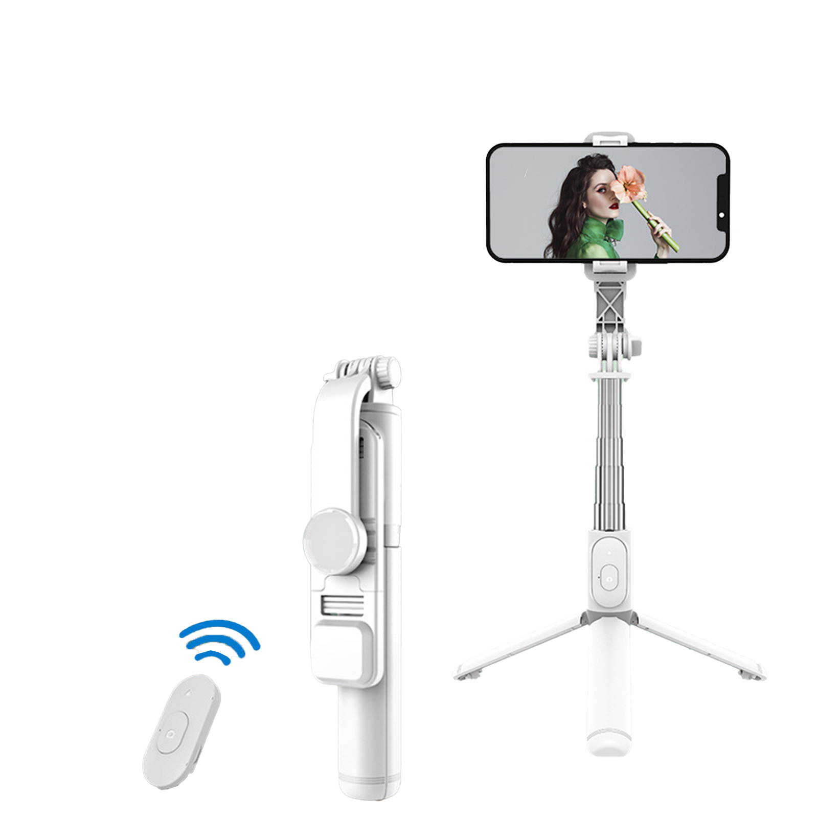 Q02S Portable Selfie Stick Phone Tripod 104.5CM/41 Inches Extendable Tripod Stand Rotation Mobile Phone Selfie Stick Mobile Phone Stainless Steel Tripod Rod Stabilizer Q02 white