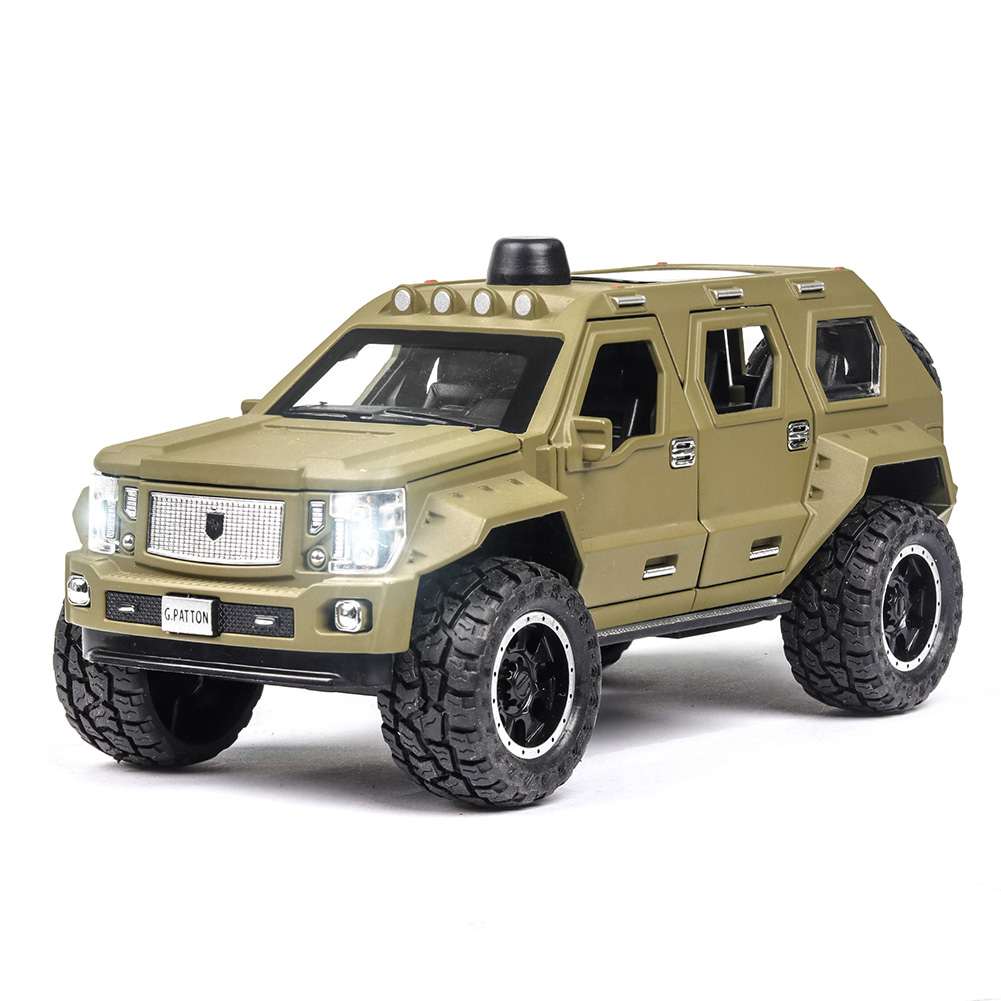 1:24 Alloy Car Model Simulation Metal Vehicle with Light Sound Doors Trunk Classic SUV for Collection Decoration Army Green