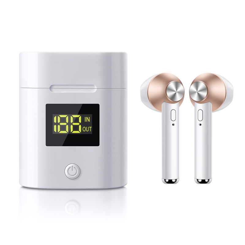 TWS Bluetooth Headset Stereo 5.0 Auto On Pairing Power Display In Ear Headphone Champagne gold