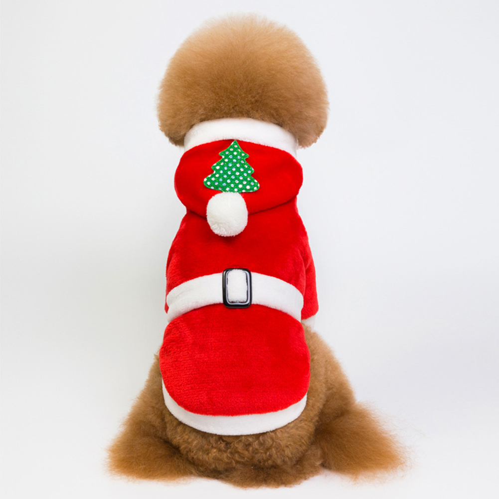 Pet Christmas Hooded Clothing Thicken Warm Plush Coat for Winter Dogs Teddy red_XXL