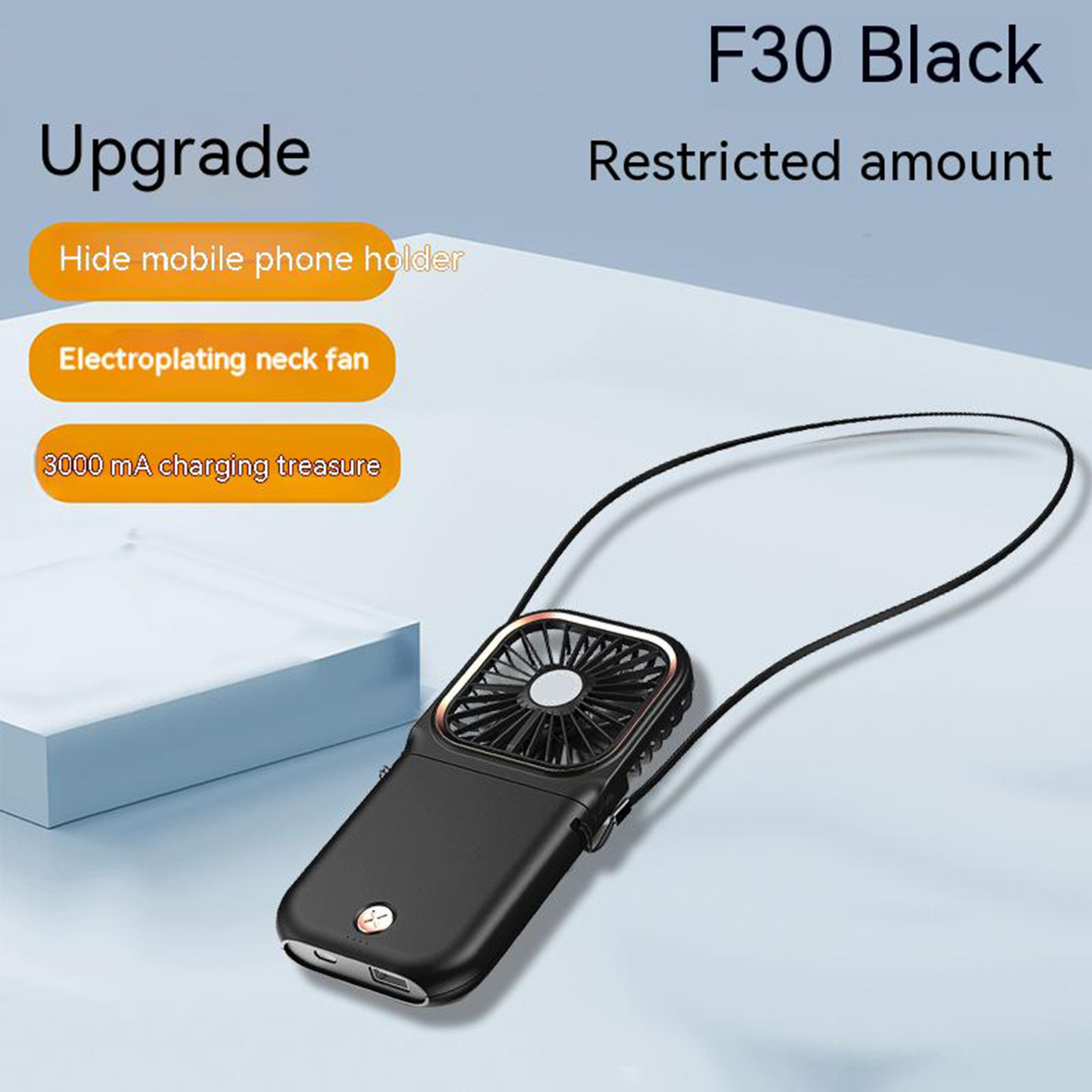5v/1a Handheld Folding Mini Fan 3 Speeds 180 Degree Adjustable 3000mah Large Capacity Battery Hanging Neck Fan Power Bank