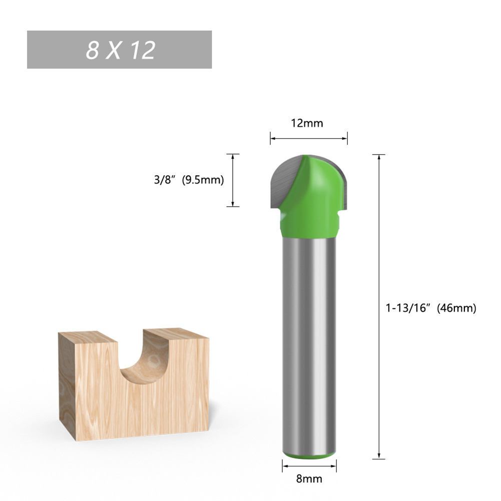 Tungsten Steel Alloy 8mm Shank Diameter Woodworking Semicircle Router Bit Tool