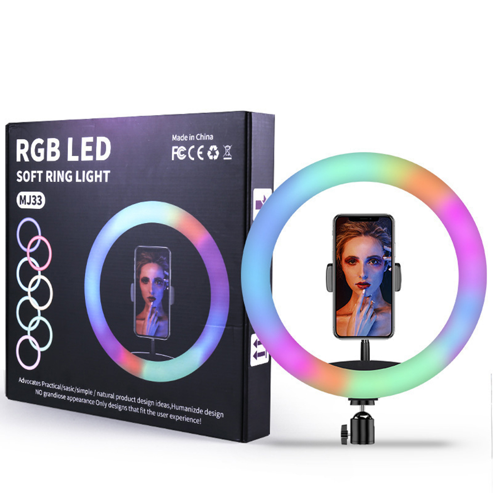 MJ26 Led Ring Selfie Light With Tripod Phone Holder Desktop Camera Circle Light With Multi Color Modes