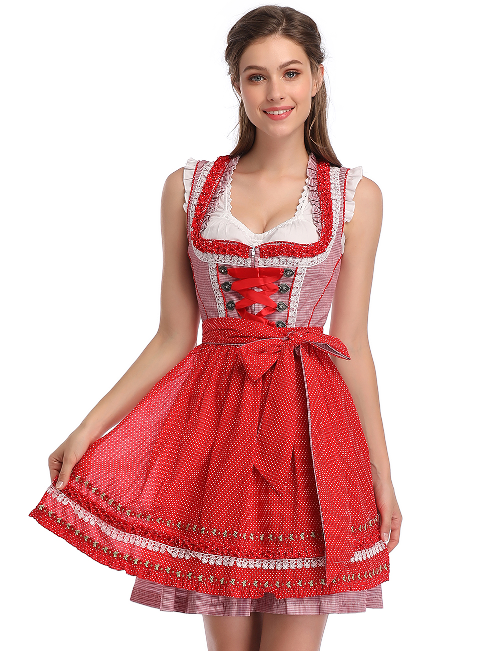 KOJOOIN Women's German Dirndl Dress Costumes Set for Bavarian Oktoberfest Halloween Carnival